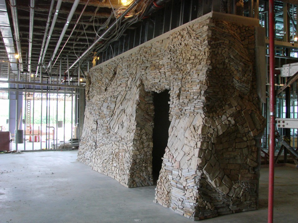 IGS Headquarters Focal Wall 48' x 30' x 10' Four different thin veneer stones Concrete backer board, mortar,screws