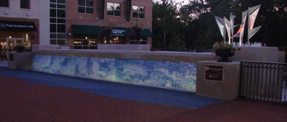 Creekside Mosaic Fountain Glass, Indiana limestone, Concrete 40' x 4' x 10'