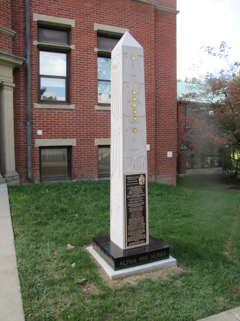Alpha Phi Alpha Obelisk, Hale Hall, Ohio State University Indiana Limestone, Glass, Gold Leaf, Bronze 9' x 14" x 14"