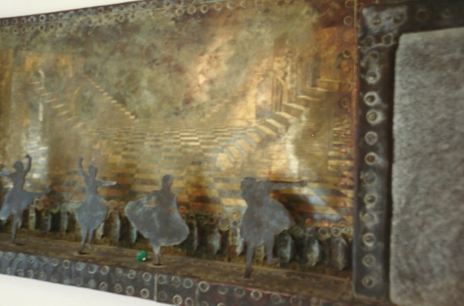 Bronze over Wood, Bronze, chiselled Pyrex Glass, Patina, Etching48" x 18" x 6"
