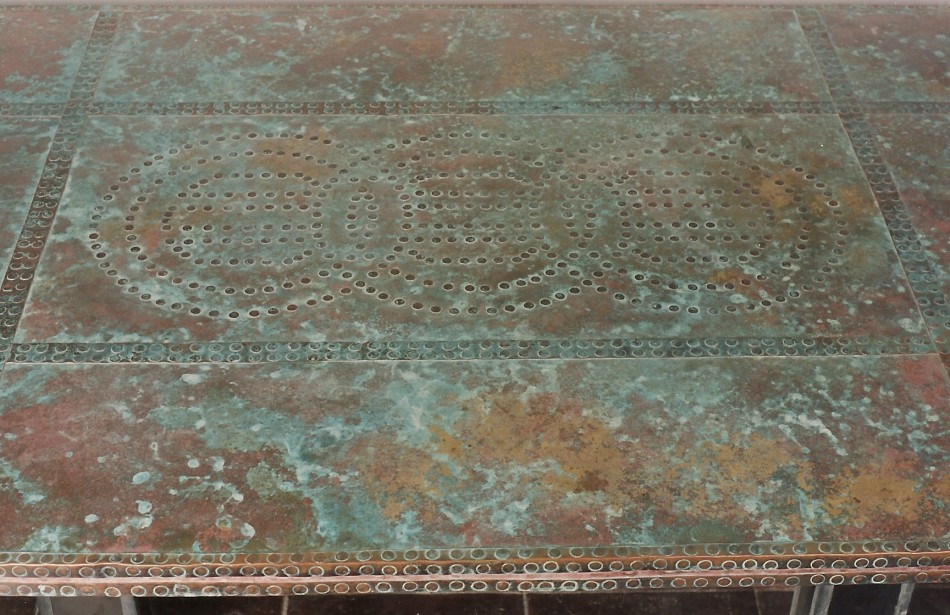 Original Design by Dale JohnsonBronze, Copper, Walnut, Patina, Sandstone, Chiseled Pyrex, Steel40" x 59 1'2" x 21"