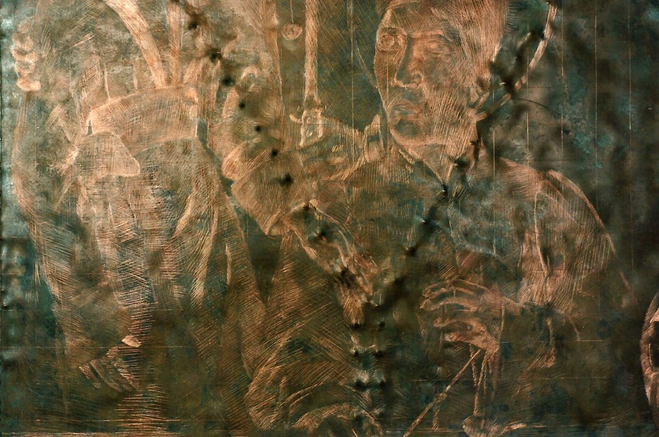Bronze over Wood, Copper, Patina, Etching42" x 42" x 3"