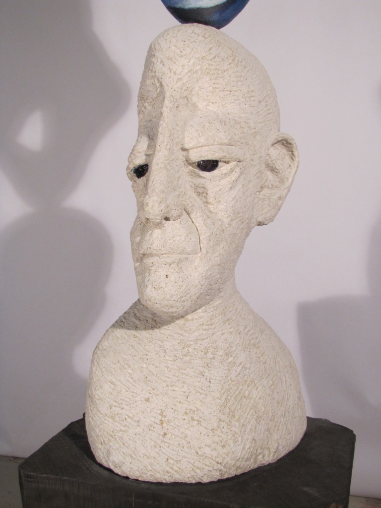 Head and Shoulders Limestone, Steel, Wood, Oil Paint 7'-6" x 3" x 3"