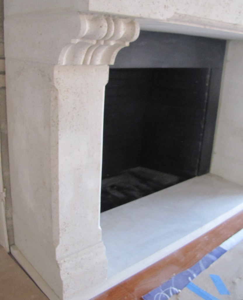 Mathur Fireplace Kansas Limestone, Pennsylvania Black Slate 6'-6" x 5'-4" x 30"