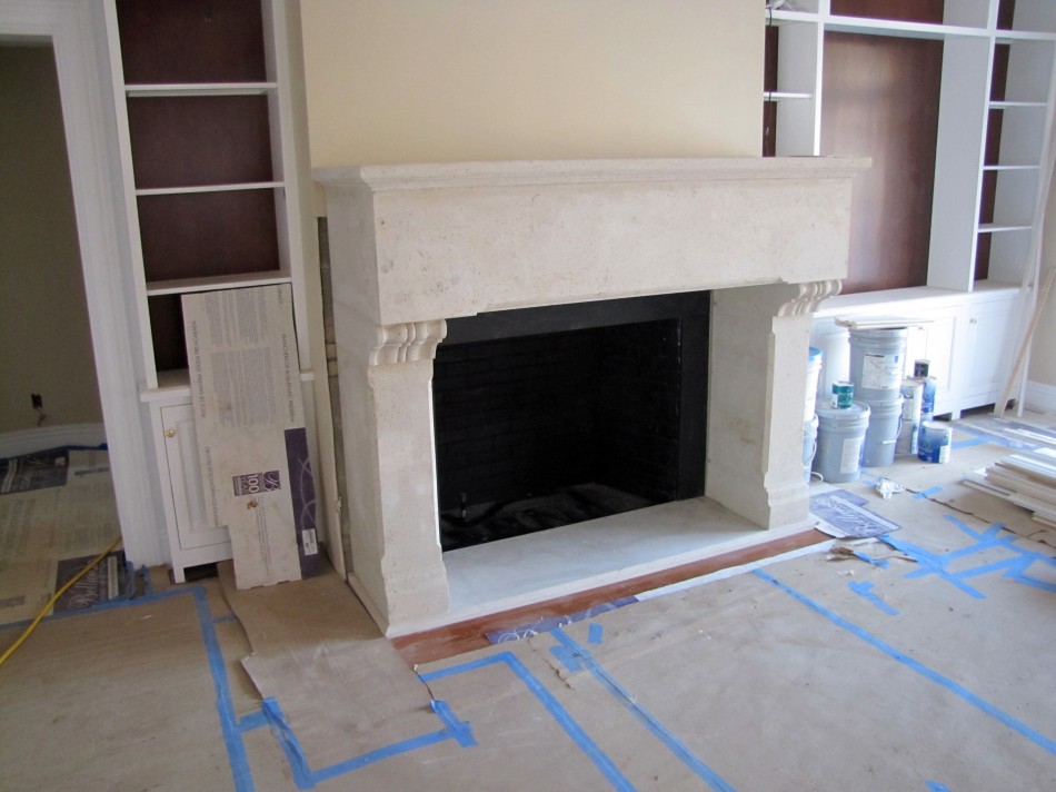 Mathur Fireplace Kansas Limestone, Pennsylvania Black Slate 6'-6" x 5'-4" x 30"