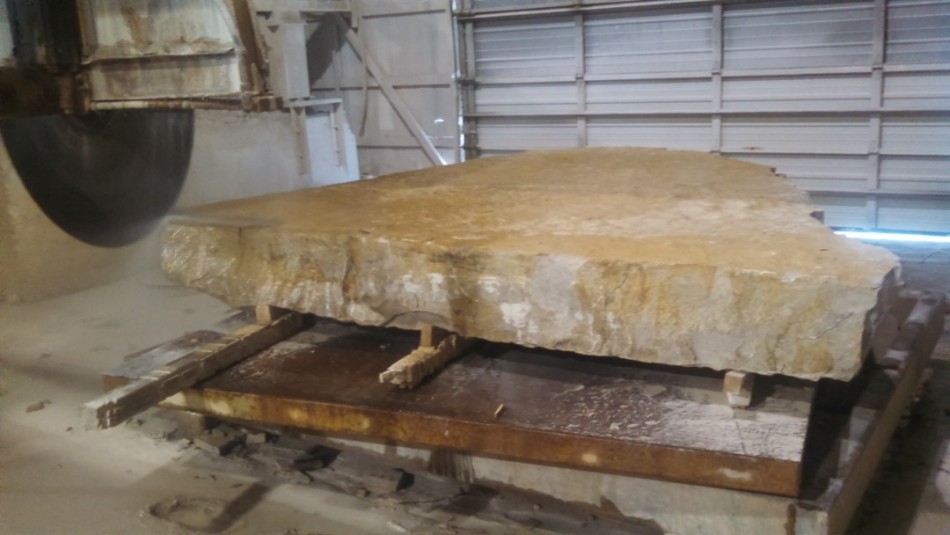 The original slab, 12" x 8' x 10'. Just over six thousand pounds and 280 million years old.