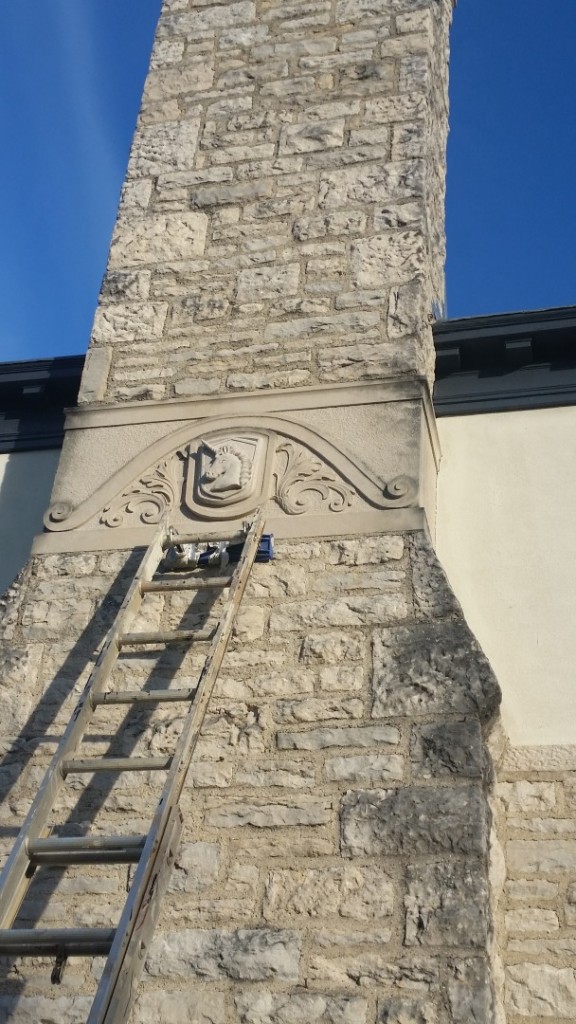 Indiana Limestone 2 1/4" x 14" x 11" I have a thing against ladders, and to me this was pretty scary, climbing up the ladder with the piece in my hands.